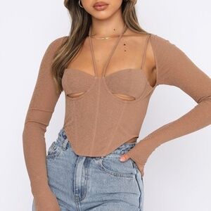 WHITE FOX Next To Me Long Sleeve Crop Mocha